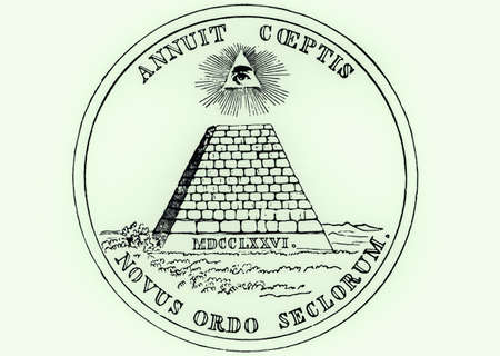 Obverse (reverse) side of National Seal of the United States, a pyramid with all seeing eye of...