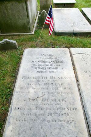 John Dunlap gravestone in Christ Church Burial Ground, Philadelphia, Pennsylvania, a signer of the Declaration of Independence and printer of Dunlap copiesのeditorial素材
