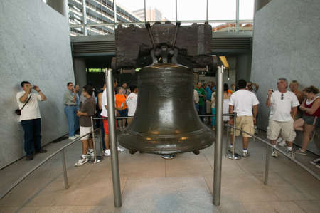 Tourists in front of Liberty Bell, at Liberty Bell Center, in front of Independence Hall in historic area of Philadelphia, Pennsylvaniaのeditorial素材