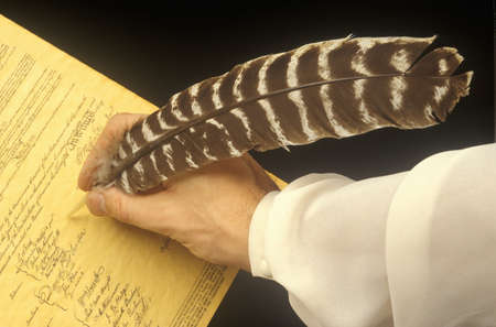 Quill pen signing a declarationのeditorial素材