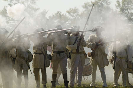 Re-enactment of Attack on Redoubts 9 & 10 where the major infantry action of the siege of Yorktown took place.  General Washington's armies captured two British fortifications, Endview Plantation (circa 1769), near Yorktown Virginia.  Part of the 225th anのeditorial素材