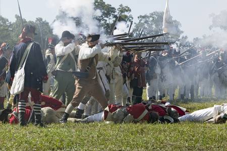 Re-enactment of Attack on Redoubts 9 & 10 where the major infantry action of the siege of Yorktown took place. General Washington's armies captured two British fortifications, Endview Plantation (circa 1769), near Yorktown Virginia. Part of the 225th anniのeditorial素材