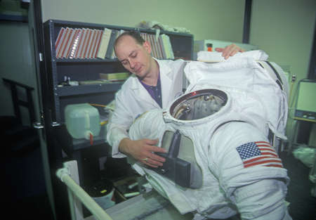 Technician demonstrates $1 million spacesuit at Space Camp, George C. Marshall Space Flight Center, Huntsville, ALのeditorial素材
