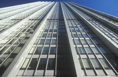 Exterior window patterns viewed from street level, Wall Street, NY