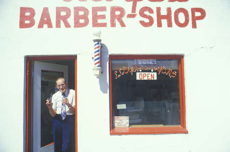 A small-town barber and barbershop, Lyons, COのeditorial素材