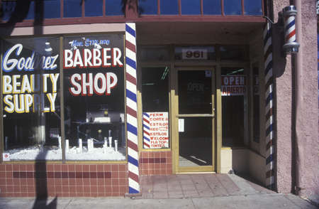 A small-town barbershop, Santa Paula, CAのeditorial素材