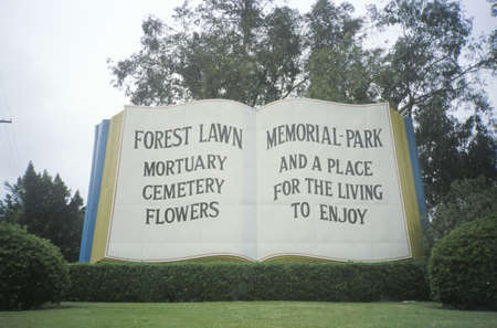 Giant book at entrance of Forest Lawn Cemetery, Los Angeles, CA