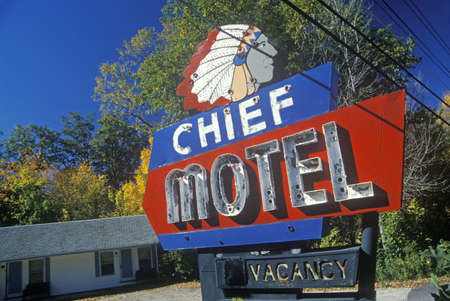 Neon sign outside of Chief Motel, West MAのeditorial素材