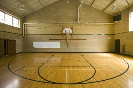High school basketball court and "head of key" at Webster Groves High School in Webster Groves, Missouriのeditorial素材