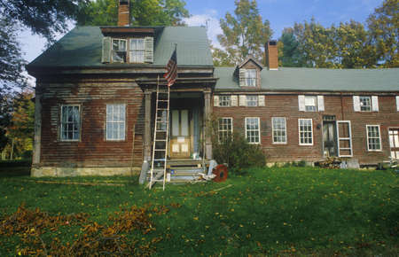 Front exterior of rundown home,  New Englandのeditorial素材