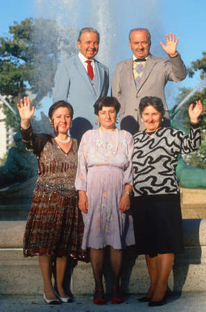 Albanian immigrant family celebrating American citizenship, Logan Square Fountain, Philadelphia, Pennsylvaniaのeditorial素材