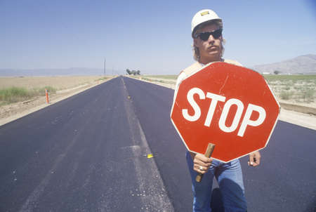 Traffic control on a highway, CAのeditorial素材