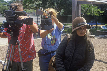 Cinematographer with equipment filming music video, Chicago, Illのeditorial素材