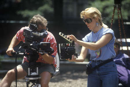 Cinematographer with equipment filming music video, Chicago, Illのeditorial素材