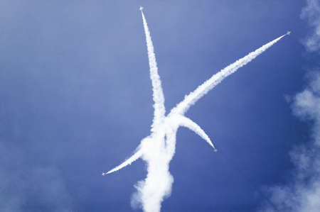 Six US Air Force F-16C Fighting Falcons, known as the Thunderbirds, flying straight up during conclusion of the 42nd Naval Base Ventura County (NBVC) Air Show at Point Mugu, Ventura County, Southern California.のeditorial素材
