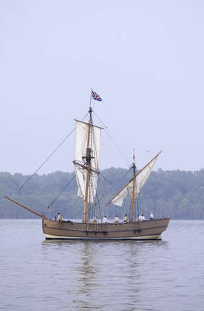 The Susan Constant, Godspeed and Discovery, re-creations of the three ships that brought English...