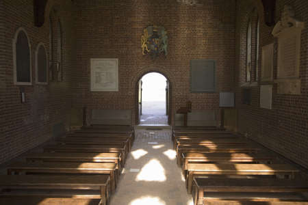 Interior view of Jamestown Memorial Church which was constructed in 1906 by the National Society, on the site of the first English Church in America, Jamestown, Virginiaのeditorial素材