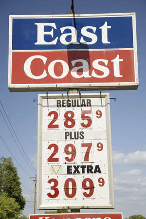 Close-up of East Coast Gas Station sign, Virginia shows gasoline at $2.85 per gallon of unleadedのeditorial素材