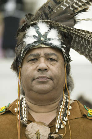 American Indian posing in front of Virginia State Capitol, Richmond Virginia, during ceremonies for the 400th Anniversary of the Jamestown Settlement on May 3, 2007のeditorial素材