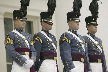 Virginia Military Institute (VMI) Cadets posing in front of Virginia State Capitol in Richmond Virginia, as part of the 400th anniversary of the Jamestown Settlement, May 3, 2007 のeditorial素材