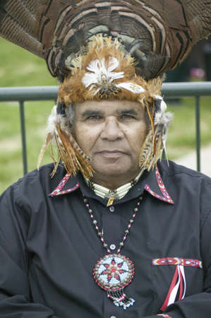 American Indian posing in front of Virginia State Capitol, Richmond Virginia, during ceremonies for the 400th Anniversary of the Jamestown Settlement on May 3, 2007のeditorial素材