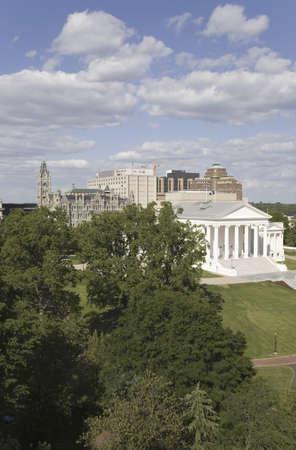Aerial view of the 2007 restored Virginia State Capitol, designed by Thomas Jefferson who was inspired by Greek and Roman Architecture, Richmond, Virginiaのeditorial素材