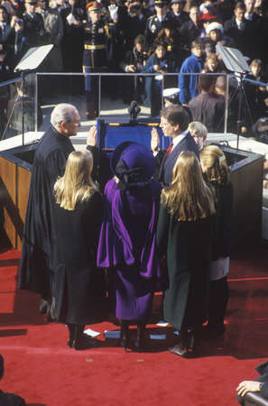 Al Gore, taking oath as Vice President on Inauguration Day from Chief Justice William Rehnquist on January 20, 1993 in Washington, DCのeditorial素材