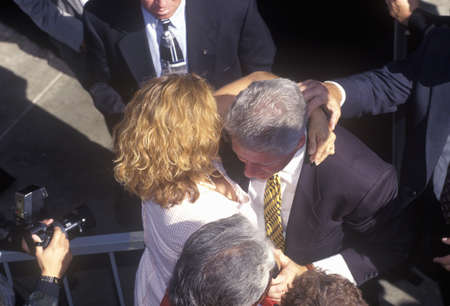 Former President Bill Clinton meets the crowd at a Santa Barbara City College campaign rally in 1996, Santa Barbara, Californiaのeditorial素材