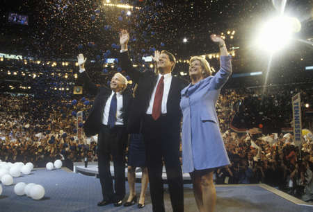 Former Vice President Al Gore and Senator Joe Lieberman's acceptance speech at the 2000 Democratic Convention at the Staples Center, Los Angeles, CA のeditorial素材