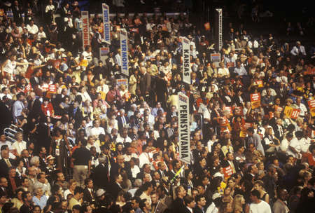 State delegations and signs at the 2000 Democratic Convention at the Staples Center, Los Angeles, CA のeditorial素材