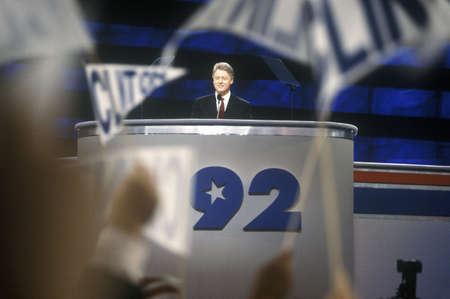 Governor Bill Clinton's nomination speech at the 1992 Democratic National Convention at Madison Square Gardenのeditorial素材