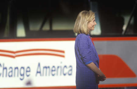 Hillary Rodham Clinton at the Clinton/Gore 1992 Buscapade campaign kick off tour in Cleveland, Ohioのeditorial素材
