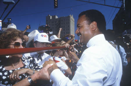 DNC Chairman Ron Brown at a Ohio campaign rally in 1992 on Bill Clinton's final day of campaigning in Cleveland, Ohioのeditorial素材