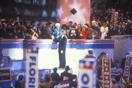 Governor Bill Clinton's nomination speech at the 1992 Democratic National Convention at Madison Square Gardenのeditorial素材