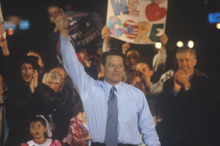 Vice President Al Gore at a Presidential rally for Gore/Lieberman on October 31st of 2000 in Westwood Village, Los Angeles, Californiaのeditorial素材