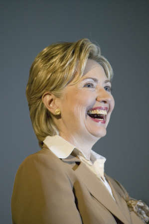 U.S. Senator, Former First Lady and Presidential Candidate, Hillary Clinton, smiling during rally after Iowa Democratic Presidential Debate, Drake University, Des Moines, Iowa, August 19, 2007のeditorial素材