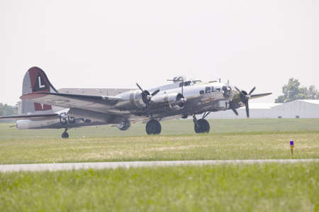 Boeing B-17G Flying Fortress taking off at Mid-Atlantic Air Museum World War II Weekend and Reenactment in Reading, PA held June 18, 2008 のeditorial素材