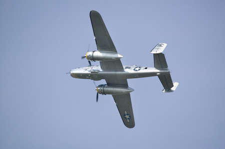 North American B-25 Mitchell in flight during World War II reenactment at Mid-Atlantic Air Museum...