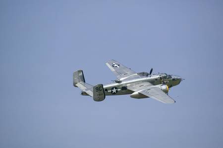 North American B-25 in flight during World War II reenactment at Mid-Atlantic Air Museum World War II Weekend and Reenactment in Reading, PA held June 18, 2008 のeditorial素材