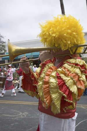 Trombone player at annual Summer Solstice Celebration and Parade June 2007, since 1974, Santa...