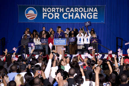 Michelle Obama speaking in front of African American audience during Barack Obama Presidential Rally, October 29, 2008 in Rocky Mount High School, North Carolinaのeditorial素材