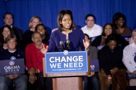 Michelle Obama speaking in front of African American audience during Barack Obama Presidential Rally, October 29, 2008 in Rocky Mount High School, North Carolinaのeditorial素材
