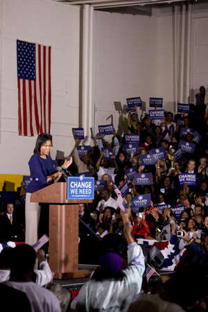 Michelle Obama speaking in front of African American audience during Barack Obama Presidential Rally, October 29, 2008 in Rocky Mount High School, North Carolinaのeditorial素材