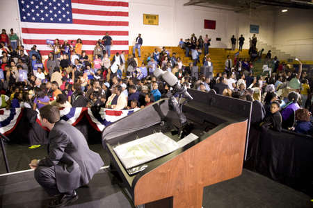 Michelle Obama's speaking podium during Barack Obama Presidential Rally, October 29, 2008 in Rocky Mount High School, North Carolinaのeditorial素材