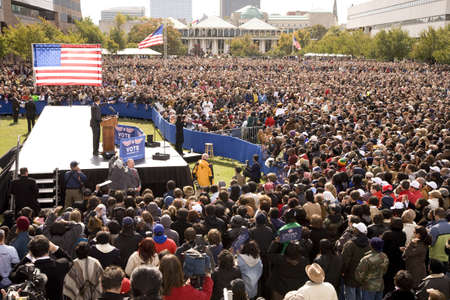 Elevated view of Presidential Candidate Barack Obama at early vote for change Presidential rally, October 29, 2008 at Halifax Mall, Government Complex in Raleigh, NCのeditorial素材