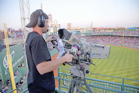 TV cameraman shoots Historic Fenway Park, Boston Red Sox, Boston, Ma., USA, May 20, 2010, Red Sox versus Minnesota Twins, attendance, 38,144, Red Sox win 6 to 2のeditorial素材
