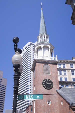 Historic Old North Church and Milk Street on Freedom Trail, Boston, Ma., USA のeditorial素材
