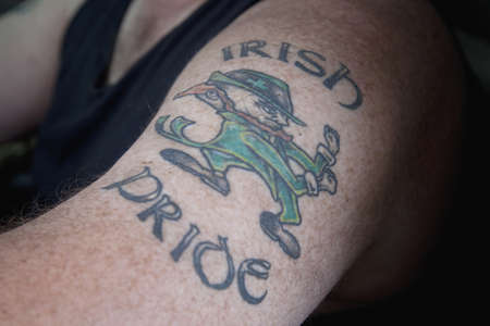 Closeup of "Irish Pride" tattoo on arm in Boston MAのeditorial素材