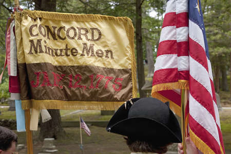 Flag for Concord Minutemen Revolutionary reenactors, Memorial Day, 2011, Concord, MA