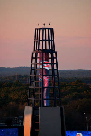 BOSTON - OCTOBER 16: Gillette Stadium Tower at dusk, home of New England Patriots, NFL Team play...